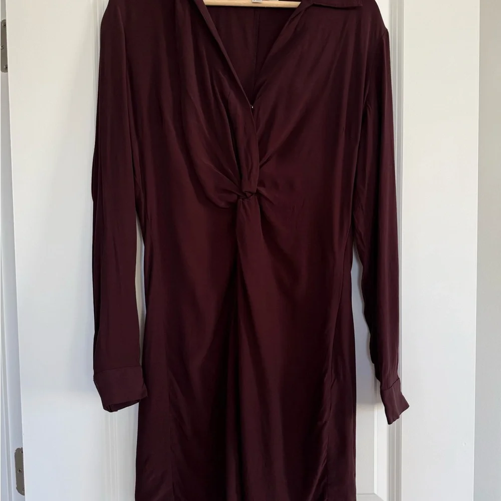 LOFT Deep Burgundy Twist Front Shirt Dress (6) - Picture 2 of 9